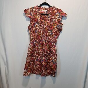 Olivaceous L dress Boho Floral 70s prairie Print 100% cotton beach hippie retro